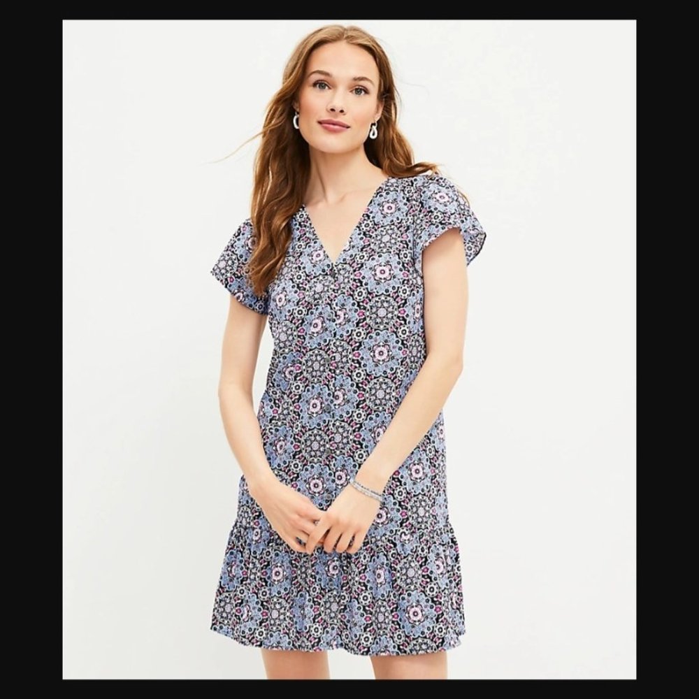 Loft Medallion Button Ruffle Flounce Dress - Tall